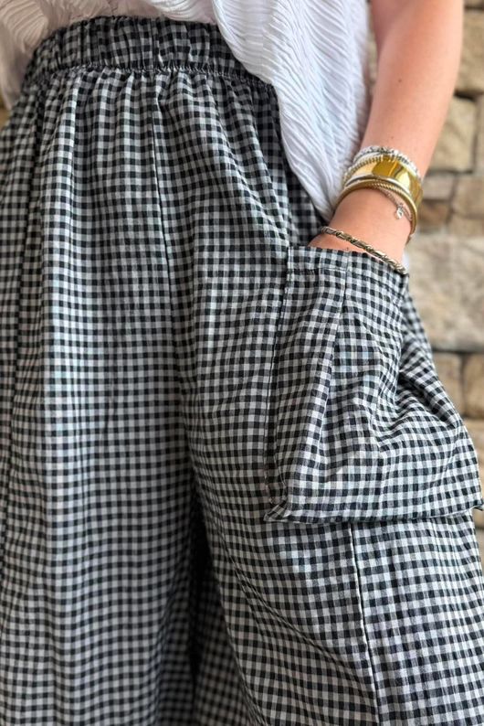 Arbi Gingham Pocket Culotte Pant Black